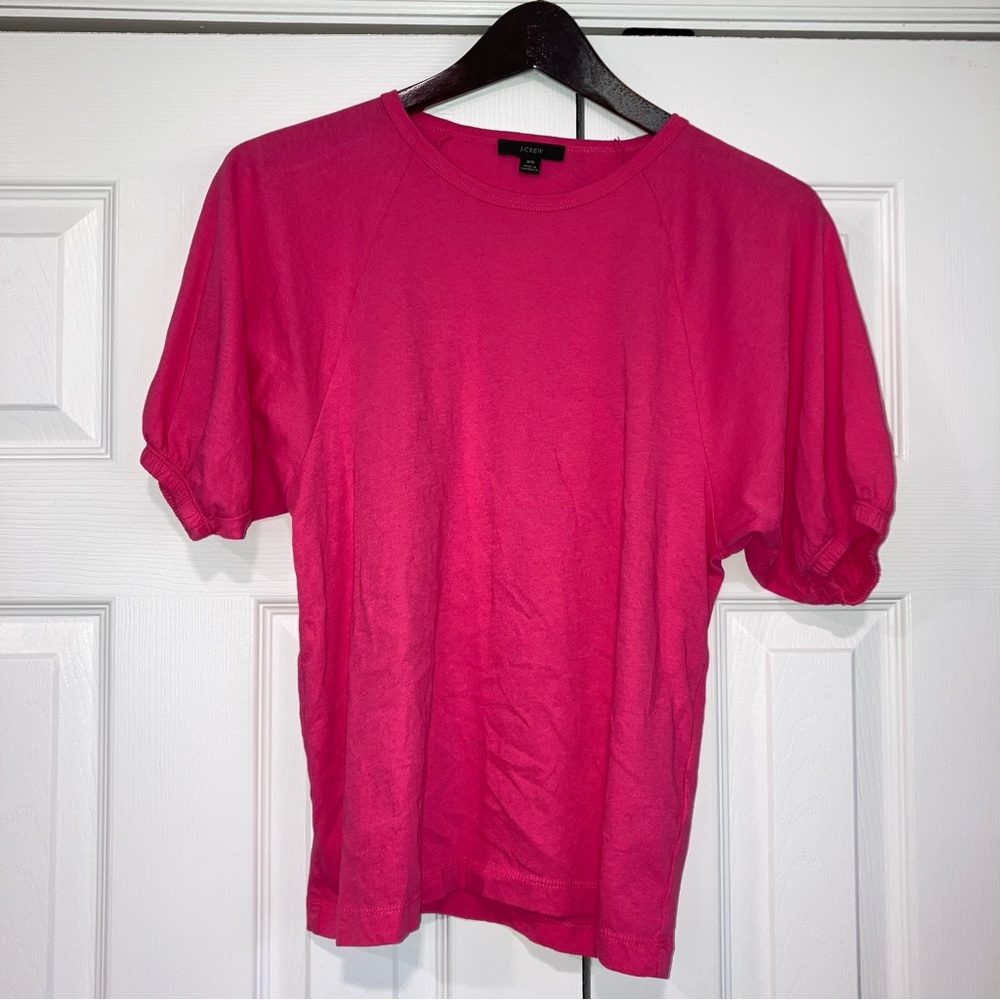 J. Crew Hot Pink Cotton Puff Sleeve Short Sleeve Shirt XSmall